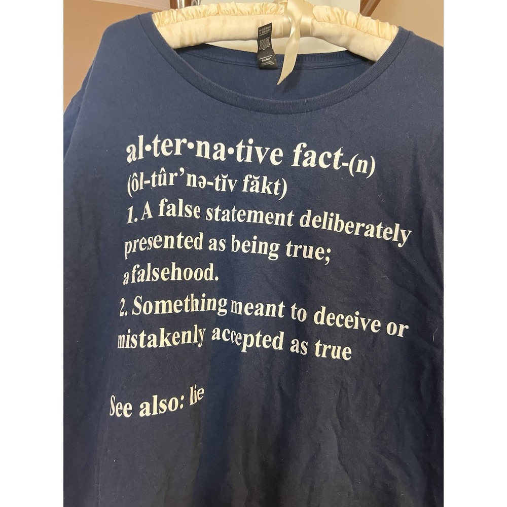 Anvil Womens XL Alternative Fact Funny Graphic Tee Shirt Navy Blue Satire